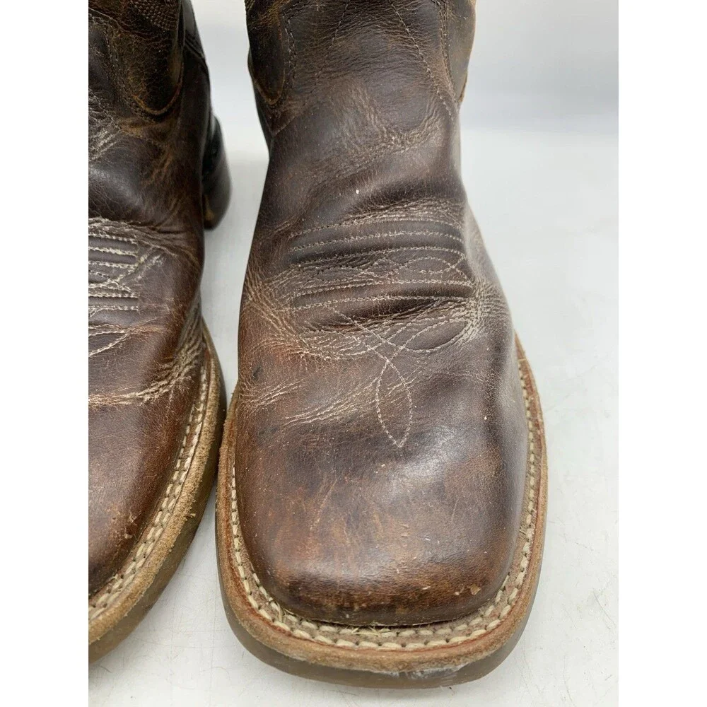 Old West Youth Cowboy Boots Brown Leather Square Toe Size 6.5 D Women’s Sz 8